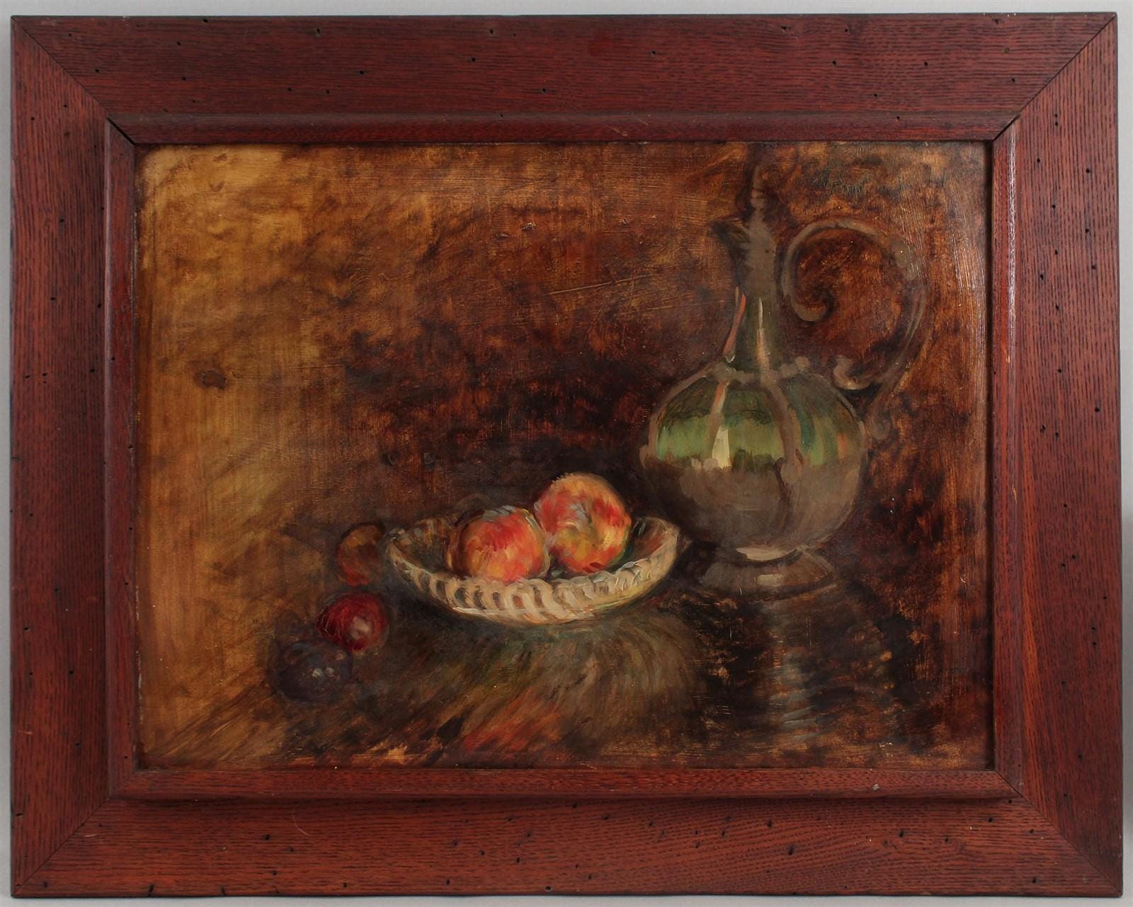 Antique Still Life Oil Painting With Bowl of Fruit