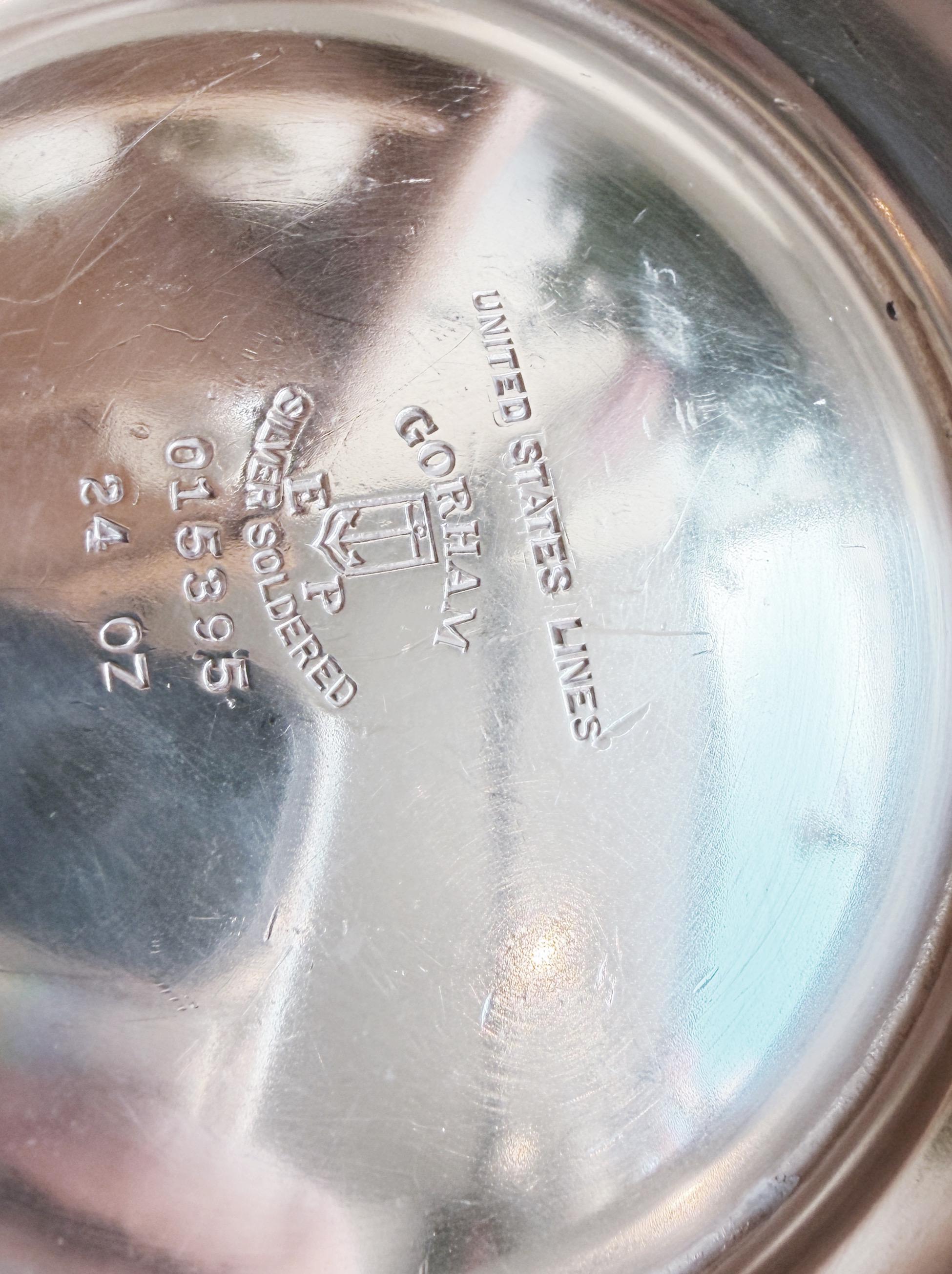 Vintage Silver Plated 24oz Bowl from United States Lines Oceanliner