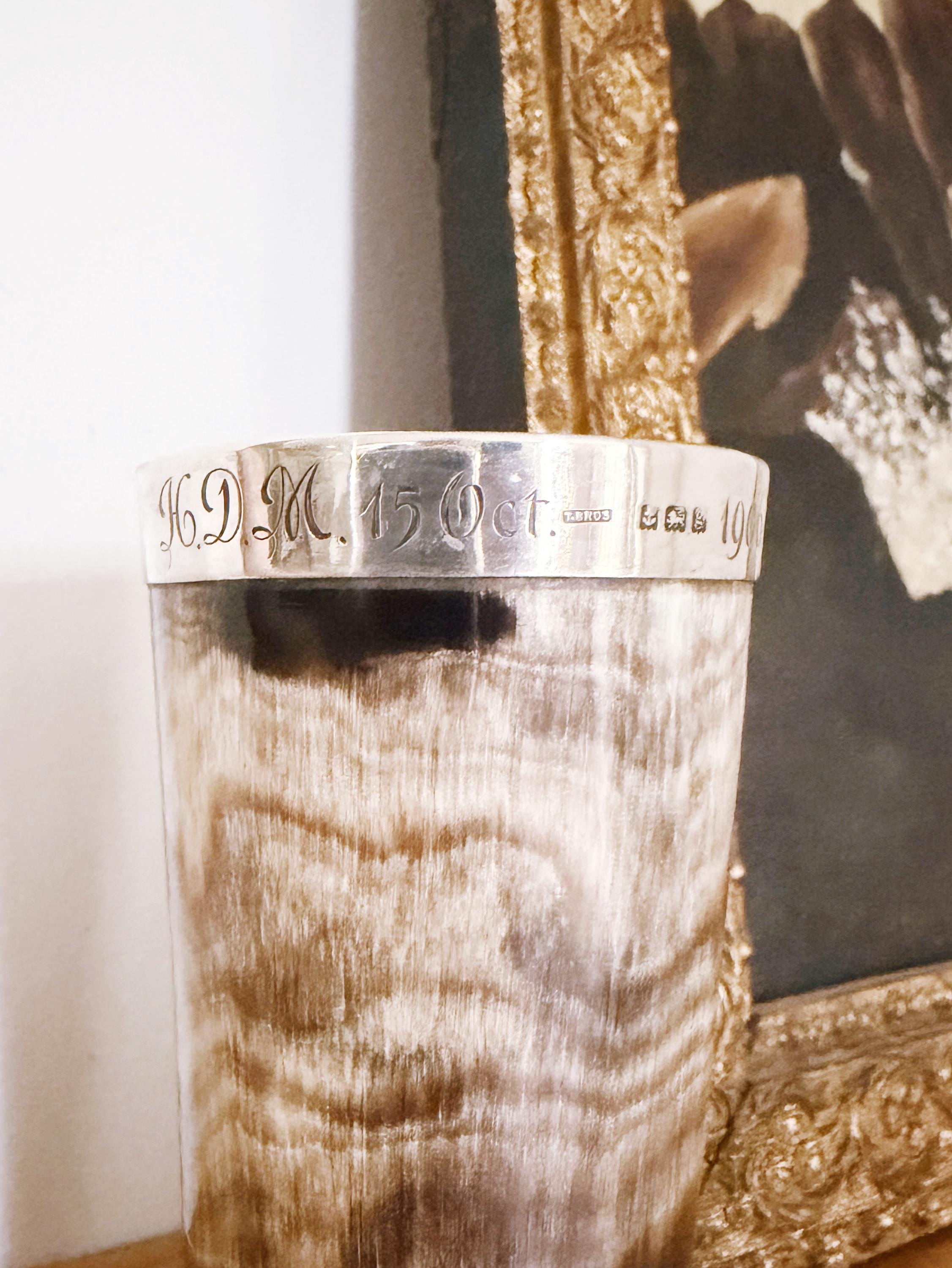 Antique 1906 Sterling and Horn Cup