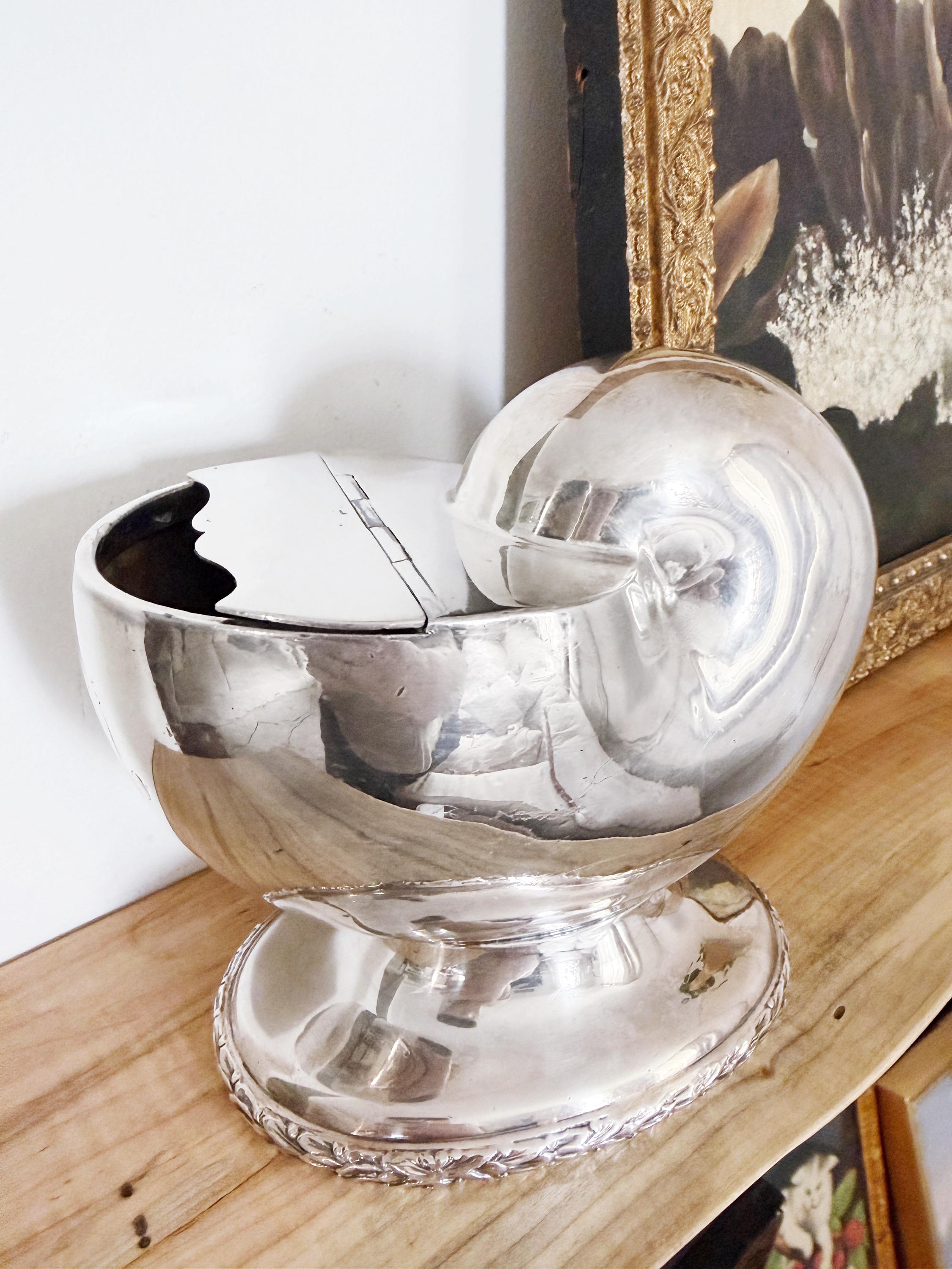 1880s English Silver Plated Nautilus Spoon Warmer