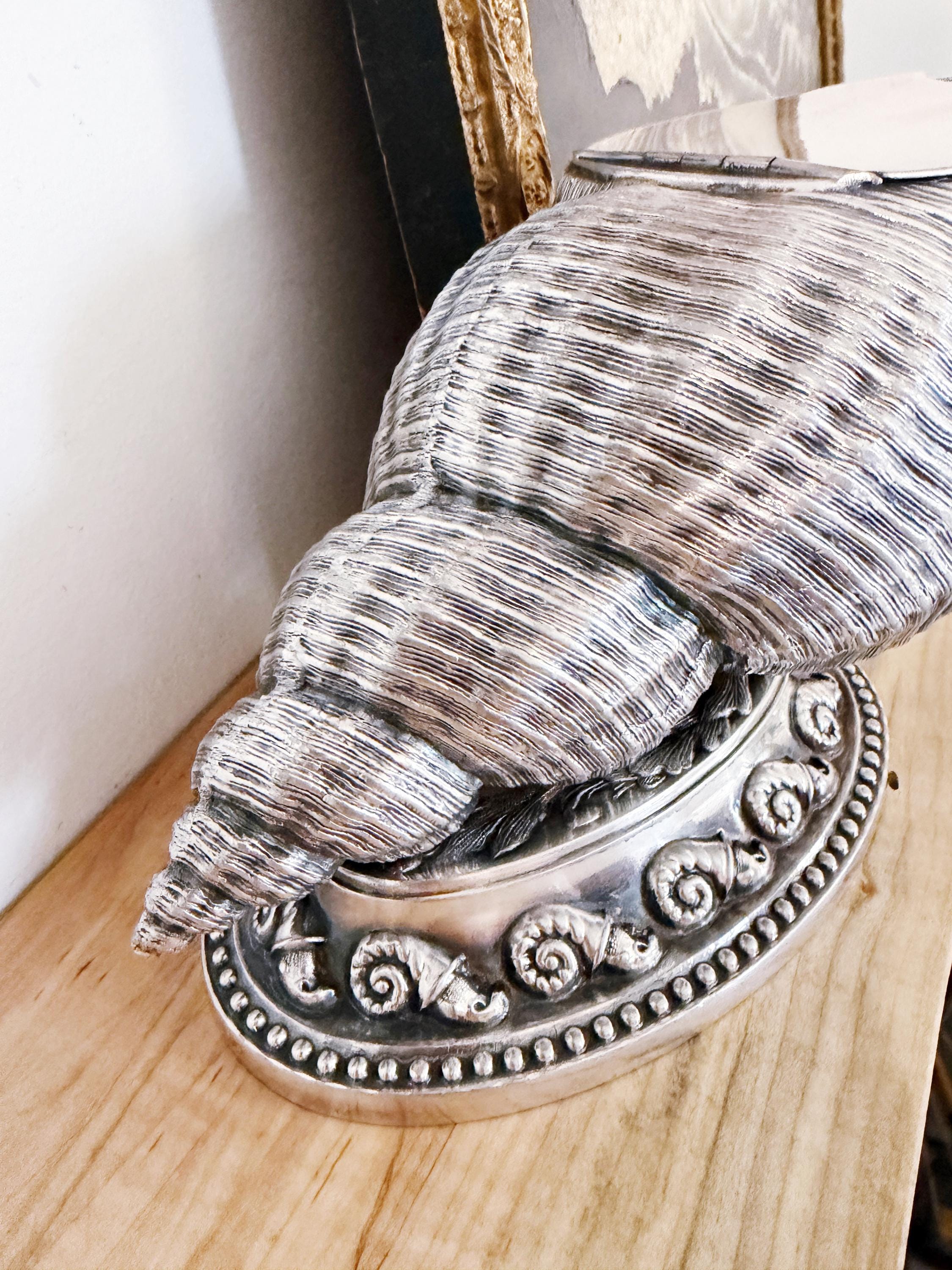 1880s English Silver Plated Conch Shell Spoon Warmer