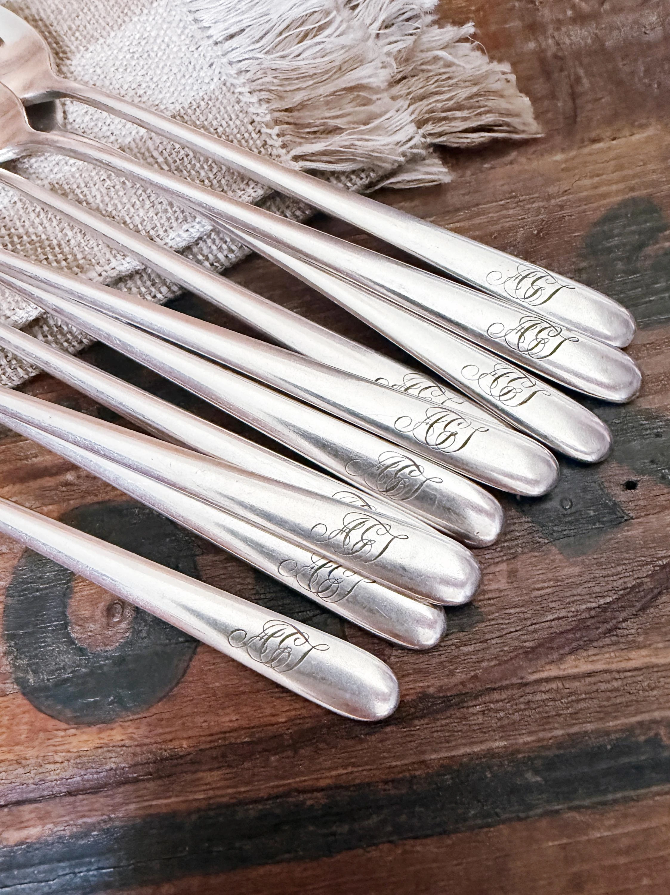 Set of 10 Antique Silver Plated Tiffany & Co Appetizer Forks