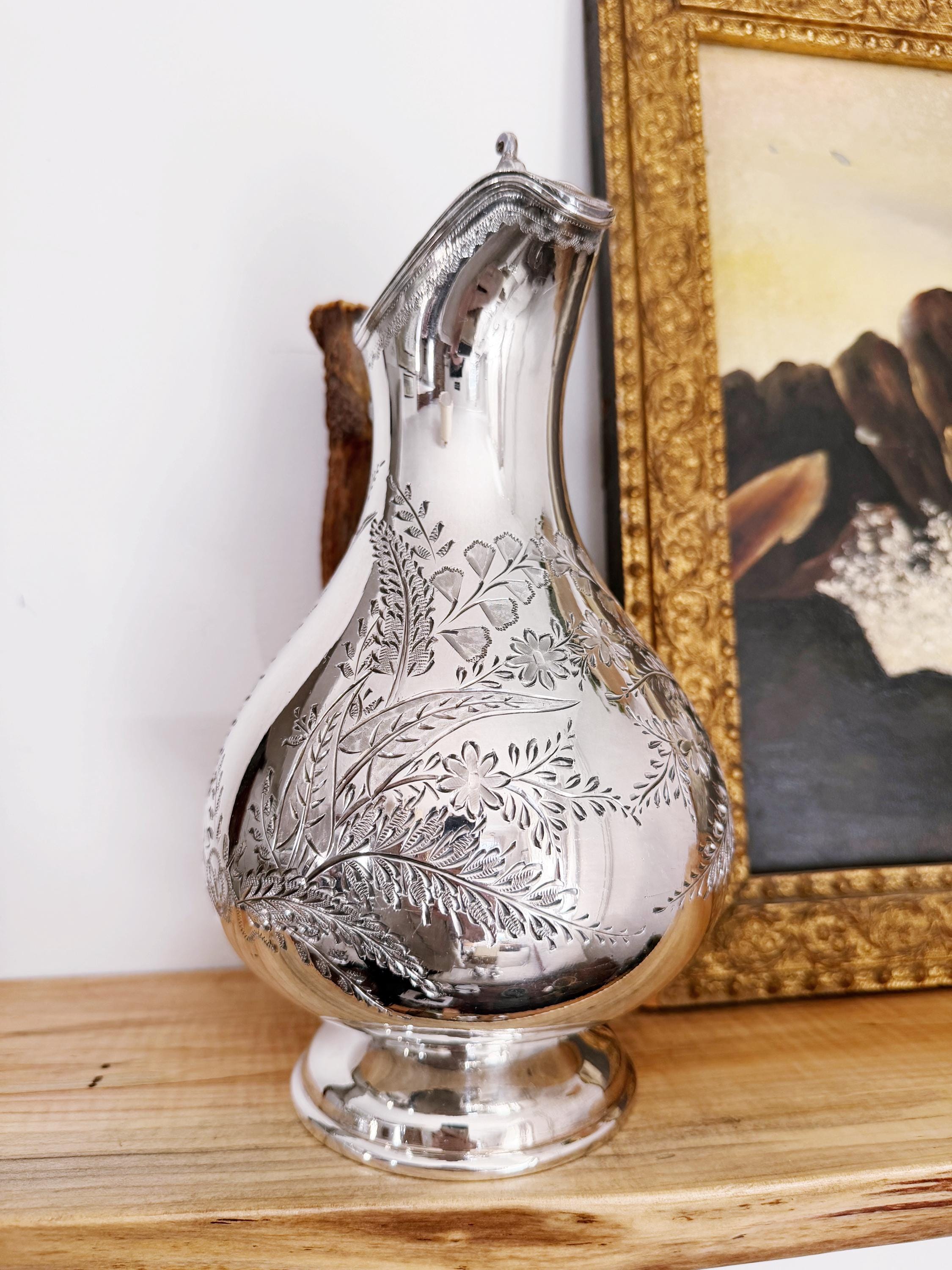 Victorian Era English Silver Plate and Antler Ewer