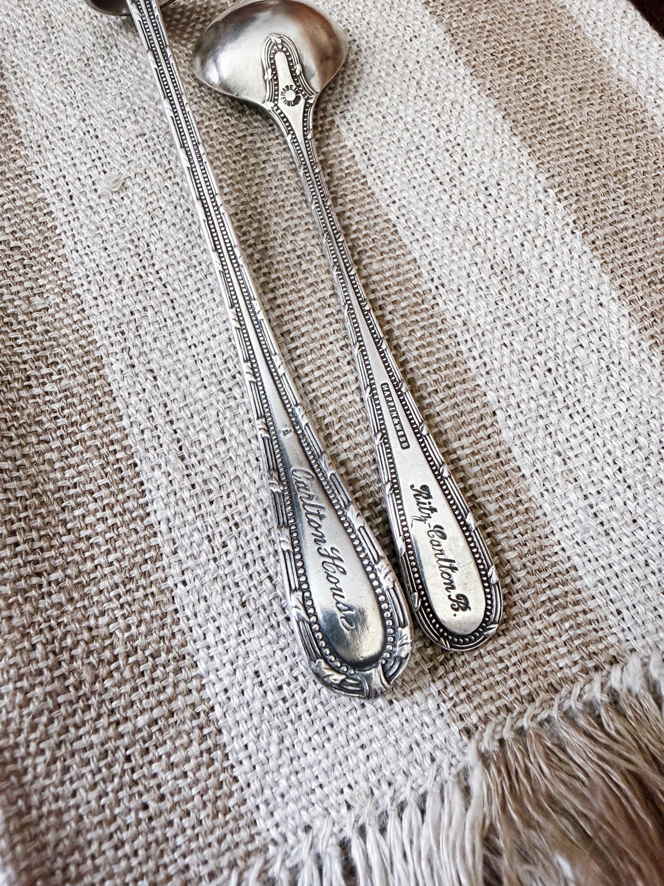 Antique Silver Plated Mustard & Salt Spoons from the Ritz Carlton