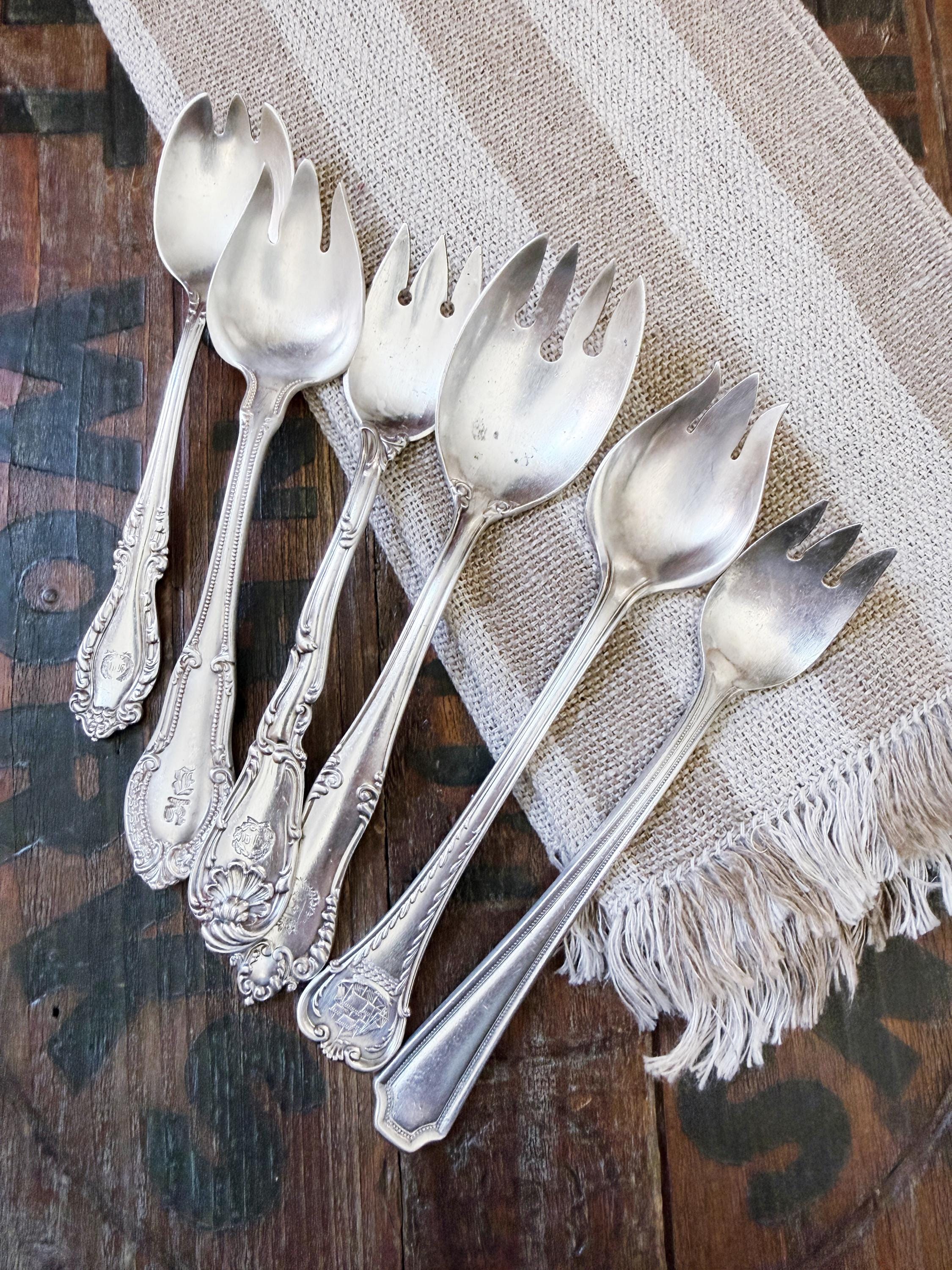 Set of 6 Antique Hotel Silver Ice Cream Forks
