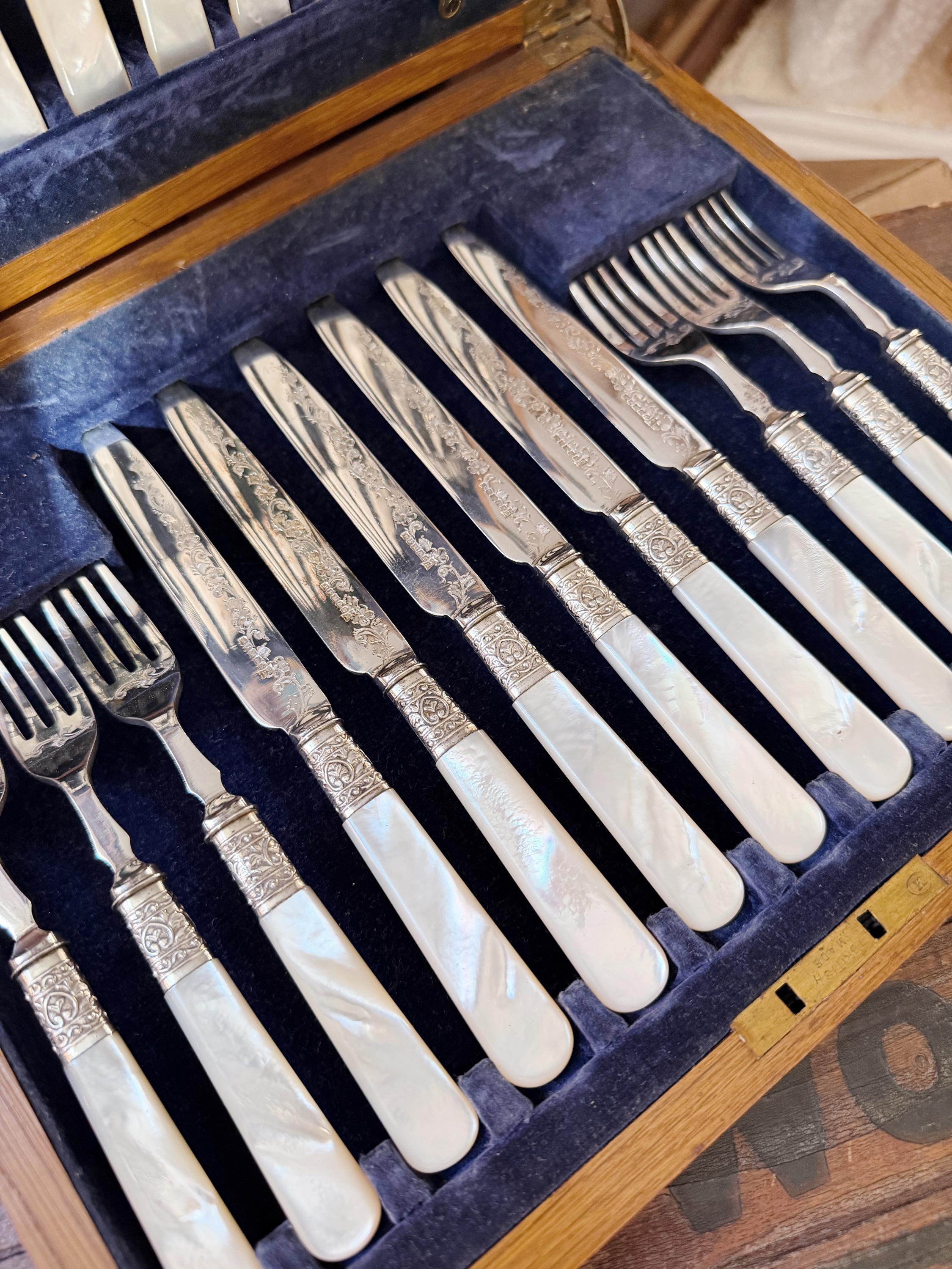Antique Silver and Mother of Pearl Flatware Service for 12