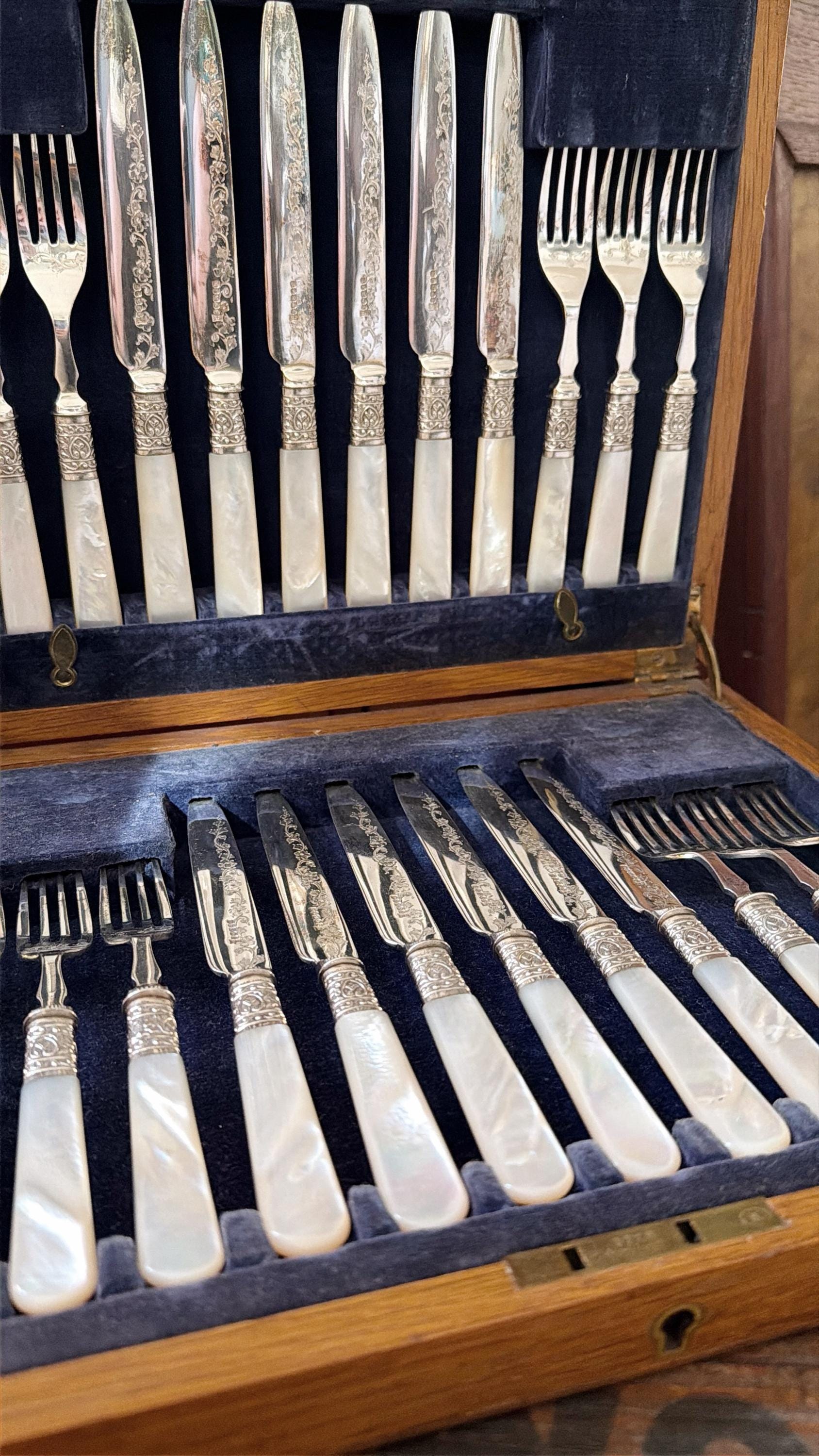 Antique Silver and Mother of Pearl Flatware Service for 12