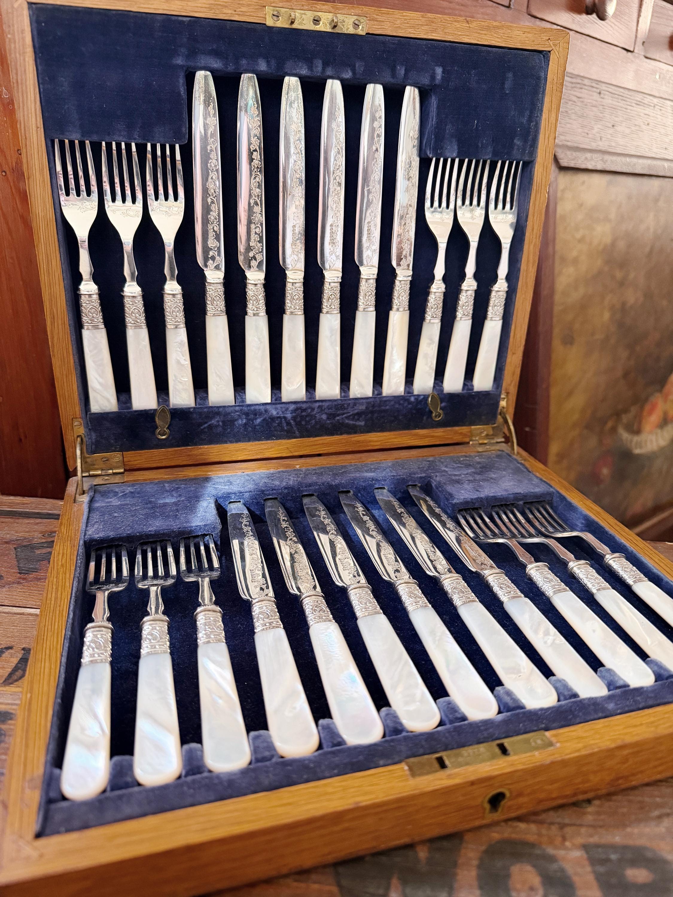 Antique Silver and Mother of Pearl Flatware Service for 12