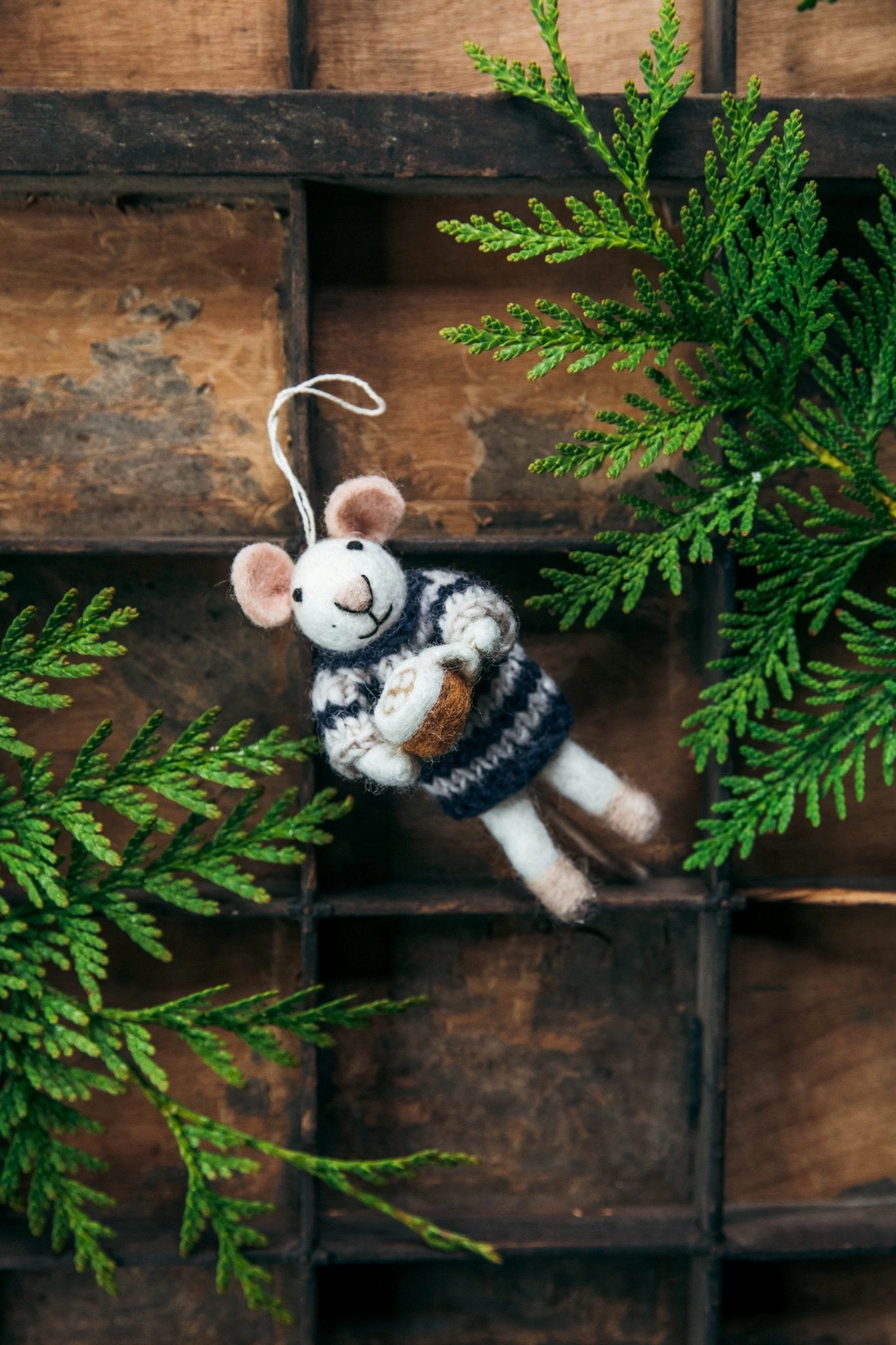 Felted Hot Chocolate Mouse Ornament