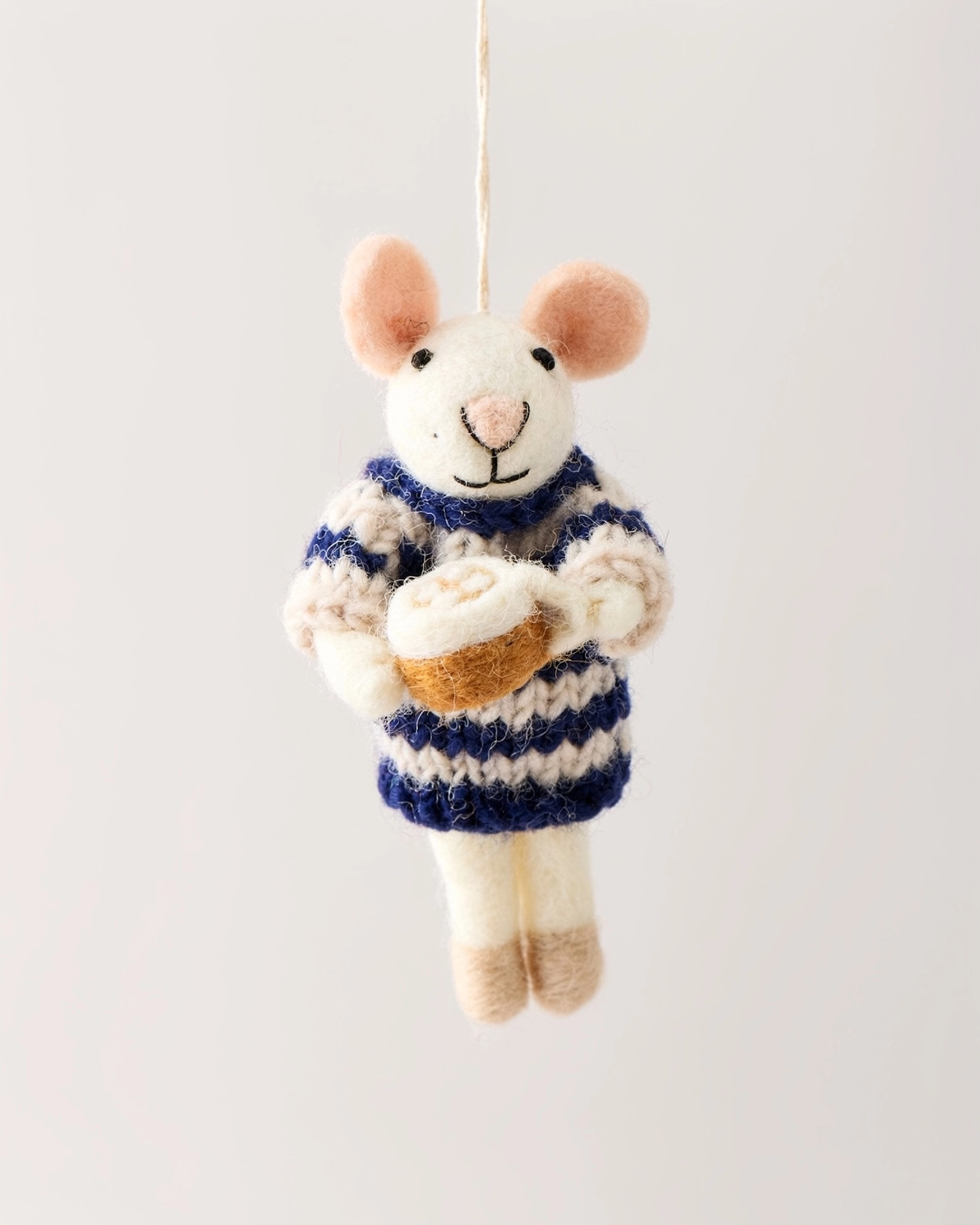 Felted Hot Chocolate Mouse Ornament