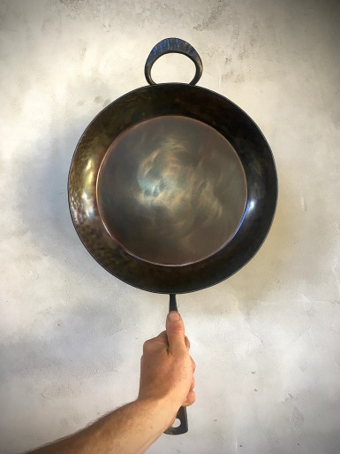 Hand-forged 13” Carbon Steel Skillet with Helper Handle