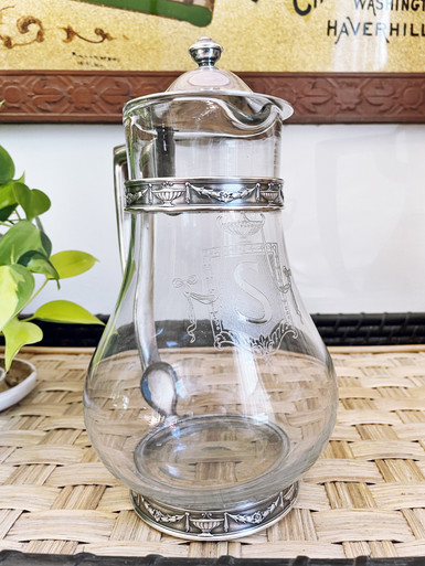 Antique Silver Plate and Glass Water Pitcher from Hotel Statler