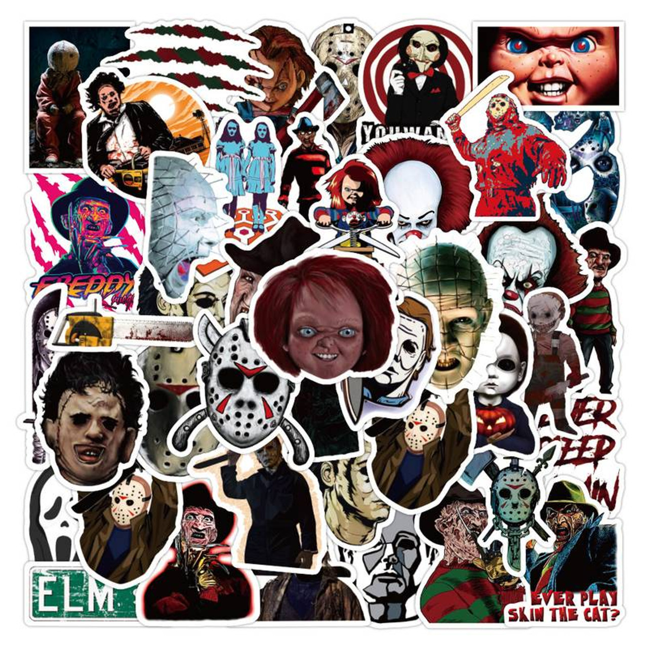 50 Black and White Horror Movie Stickers for Laptop/Water Bottle