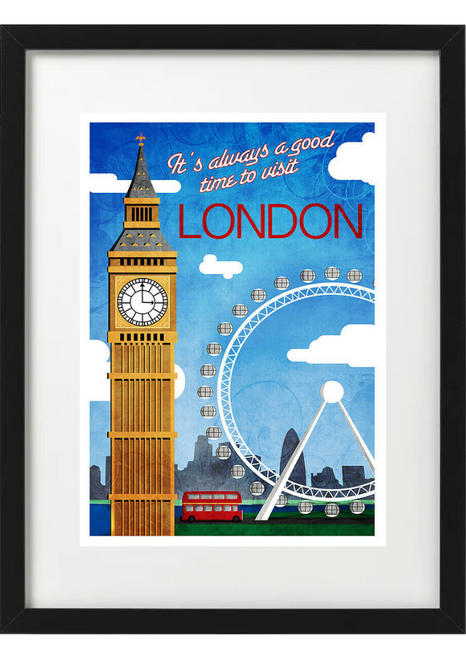London Vintage Travel Poster Famed Wall Art A3