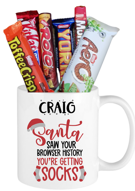 Personalised Santa Browsing History Christmas Chocolates Mug