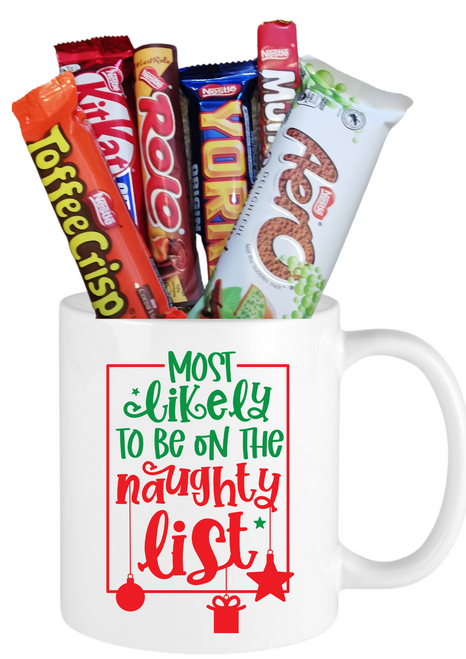 Most Likely To Be On Naughty List Christmas Chocolates Mug