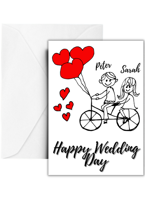 Personalised Stick People Bike Wedding Day Card