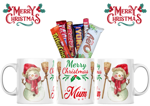 Merry Christmas Mum Snowman Chocolate Gift Mug