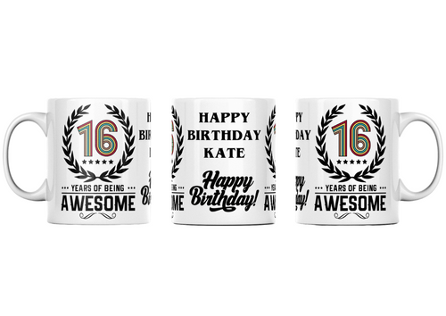 Personalised 16th Birthday 16 Years Of Being Awesome Mug 