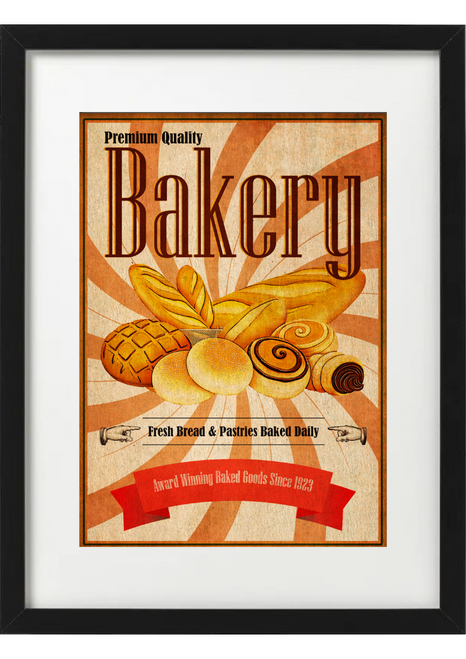 Vintage Bakery Bread Poster Famed Kitchen Wall Art