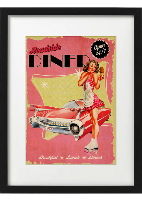 Vintage USA Diner Poster Famed Kitchen Wall Art