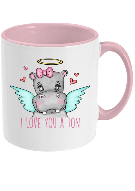 I Love You A Ton Hippo Pink Valentines Gift Mug