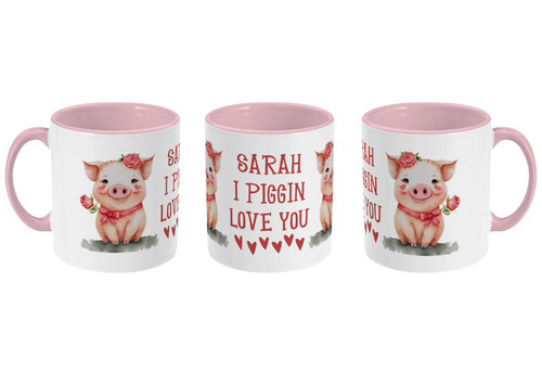 Personalised I Piggin Love You Pink Valentines Gift Mug