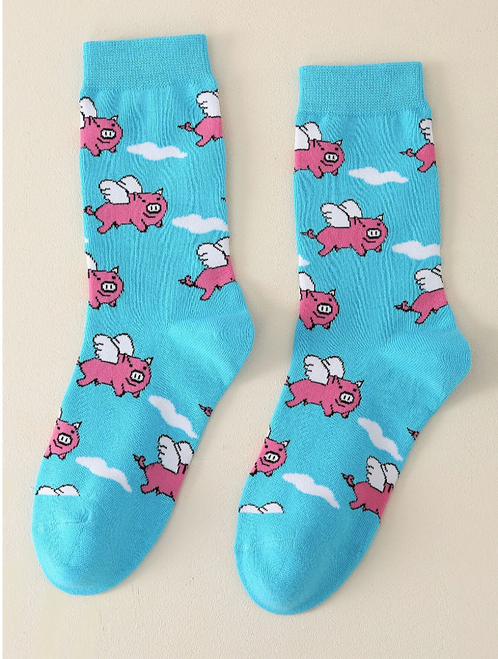 Cute Flying Pigs Pink & Blue Novelty Gift Socks