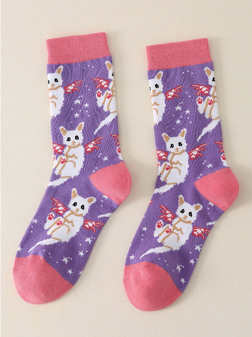 Angel Cats Pink & Purple Novelty Gift Socks