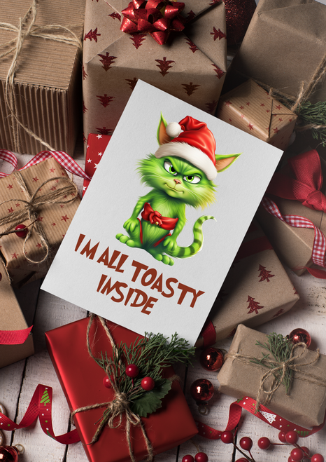 Grinch Cat I'm All Toasty Inside Christmas Card