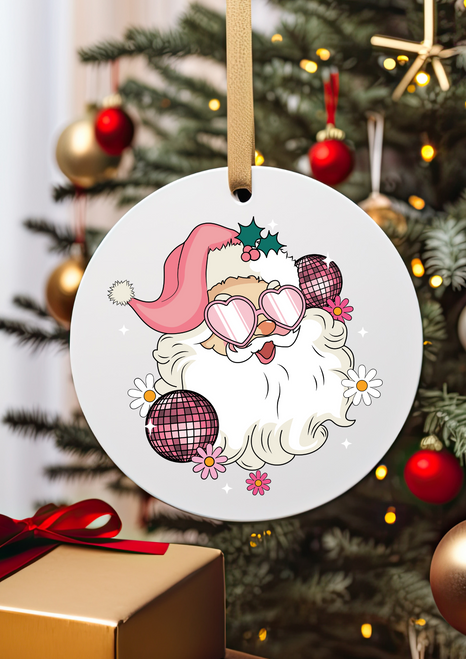 Pink Disco Santa Ceramic Christmas Tree Decorations