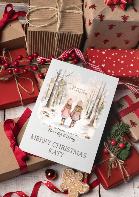 Personalised We Are Like Snowflakes Christmas Card
