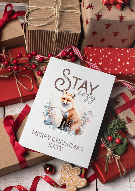 Personalised Stay Cosy Fox Christmas Card