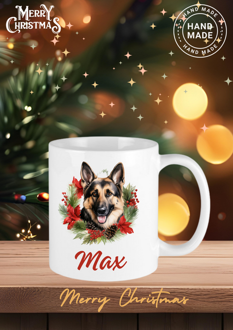 Personalised Dog Breed German Shepherd Pets Name Christmas Mug