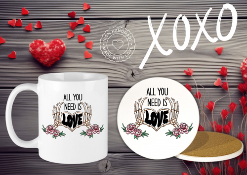 All You Need Is Love Skeleton Ceramic Mug & Coaster Valentines Gift Set