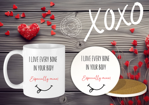I Love Every Bone In Your Body Ceramic Mug & Coaster Valentines Gift Set