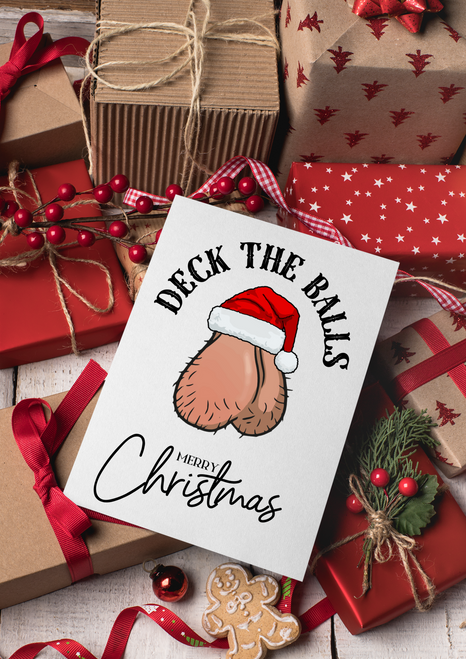 Deck The Balls Funny Rude Christmas Card