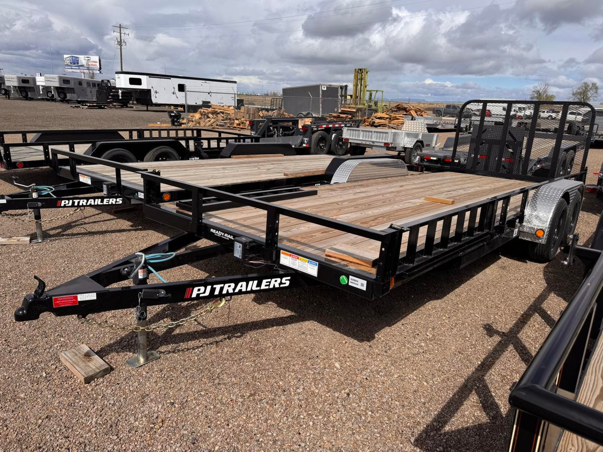 P.J. 2026 T6 83"x20' Equipment Tilt Trailer | Tandem Axle 7k Torsion Axles, 4' Stationary + 16' Tilt, Fork Holders
