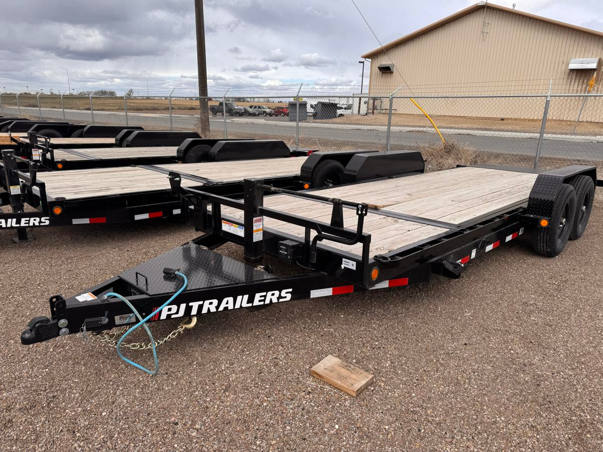 P.J. 2026 T6 83"x20' Equipment Tilt Trailer | Tandem Axle 7k Torsion Axles, 4' Stationary + 16' Tilt, Fork Holders