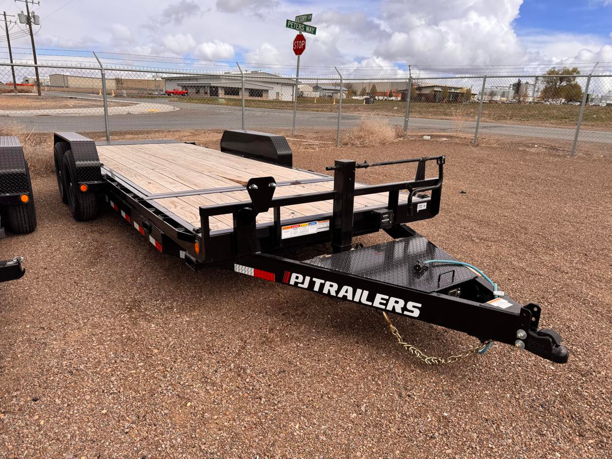 P.J. 2026 T6 83"x20' Equipment Tilt Trailer | Tandem Axle 7k Torsion Axles, 4' Stationary + 16' Tilt, Fork Holders
