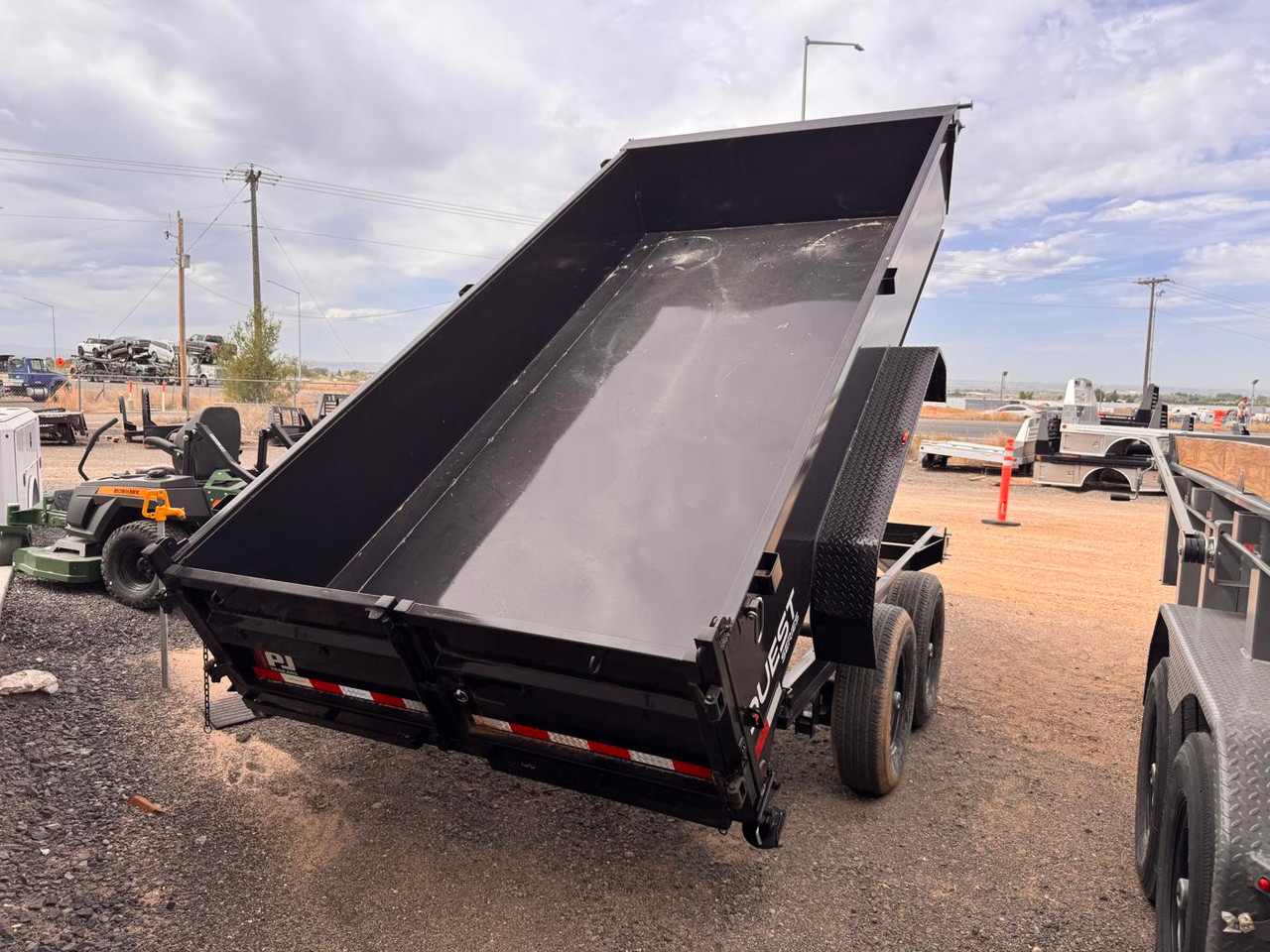 P.J. 2026 D7 83"X14' Scissor Dump Trailer | Tandem Axle 7k 2' Sides, Slide In Ramps, Spreader Rear Gate