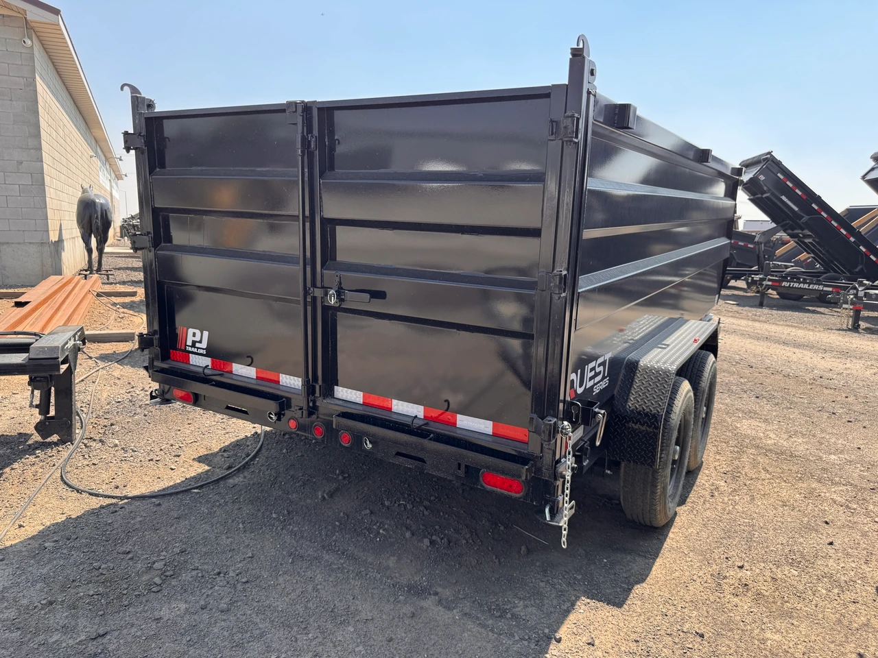 P.J. Trailers 2026 D7 83"X14' Scissor Dump Trailer | Tandem Axle Axle 14K, 48" Sides, Slide In Ramps, Spreader Rear Gate