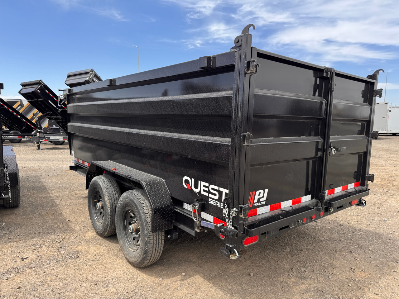 P.J. 2026 D7 83"x14' Scissor Dump Trailer | Tandem Axle 14K, 4' Sides, Slide In Ramps, Spreader Rear Gate