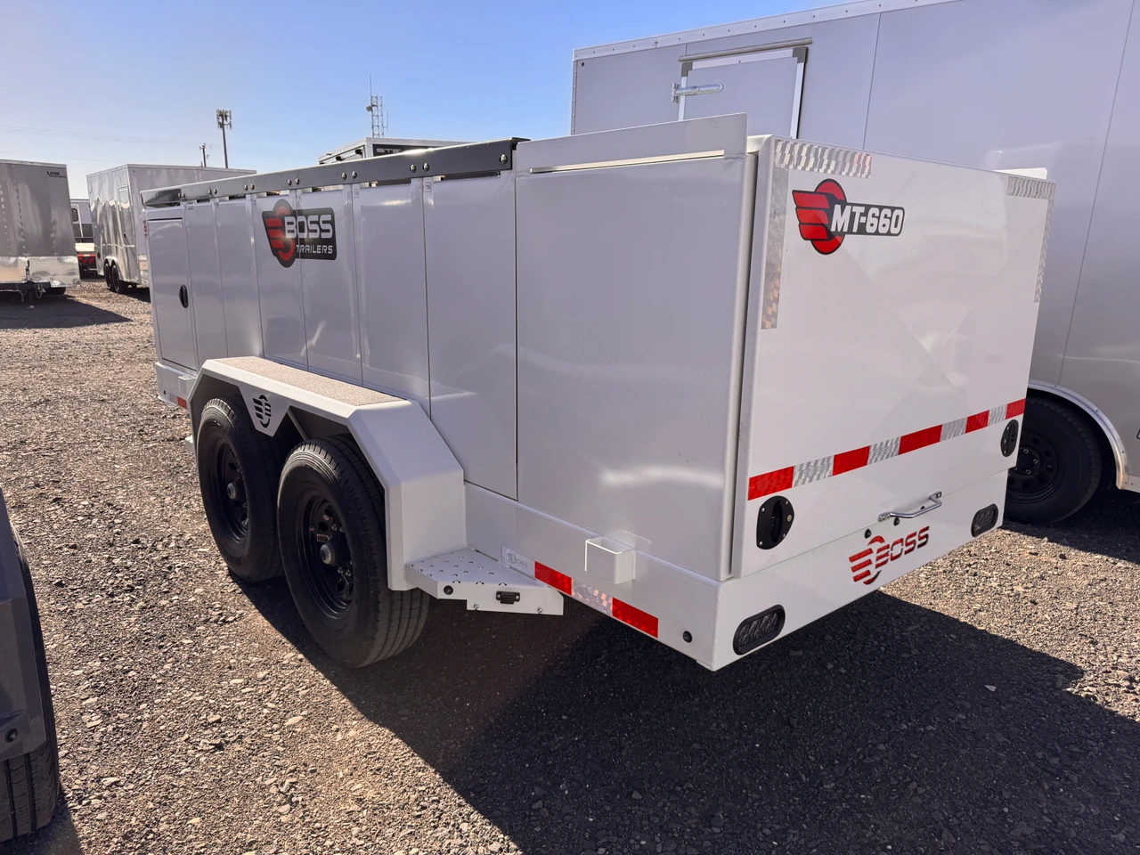 Boss Trailers 2026 Refueling Trailer | 660 Gallon Multi-tank, 25 GPM Electric Pump, Large Front & Rear Enclosure, 35' Hose Reel, 5' LED Light Tower (DOT Legal)