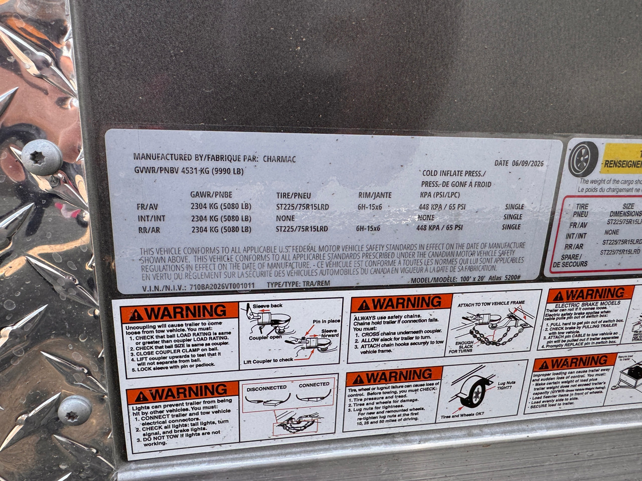 Charmac Trailers 2027 ATLAS 100"X20' V-Nose Cargo Trailer | Tandem Axle 9.99K, 7' Tall, Md Floor Ties, Spring