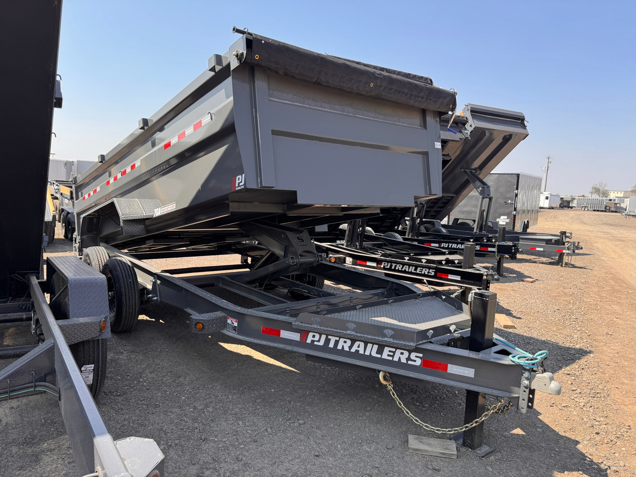 P.J. Trailers 2027 DM 83"X16' Low Profile Dump Trailer | Tandem Axle 14K, 36" Tall Sides, 7 GA Floors, Hydraulic Jack, Locking Box, 2 Way Spreader Gate, Slide In Ramps