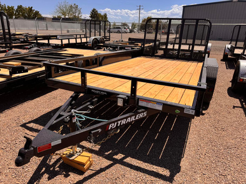 P.J. 2026 UL 83"X14' Utility Trailer | Tandem Axle 3.5k ATV Side Ramps, Steel Diamond Plate Fenders 4" Spring Assisted Rar Rampgate