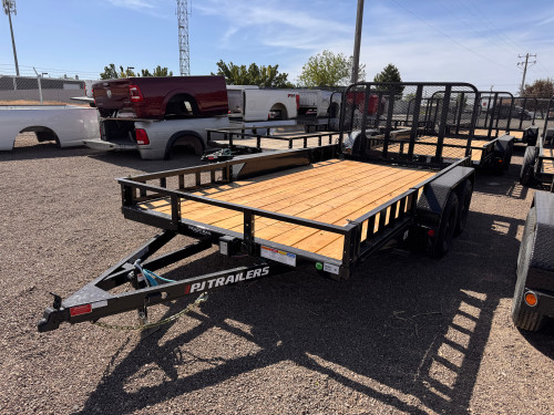 P.J. 2026 UL 83"x14' Utility Trailer | Tandem Axle 7K, ATV Side Ramps, Steel Diamond Plate Fenders 4" Spring Assisted Rar Rampgate