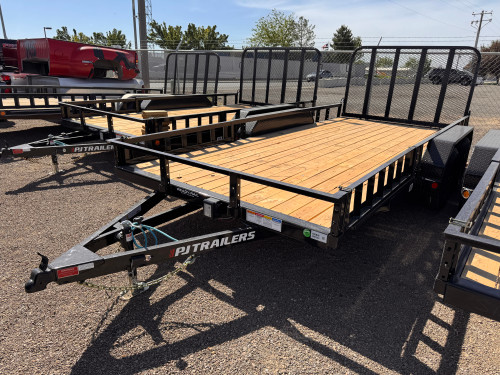 P.J. 2026 UL 83"x16' Utility Trailer | Tandem Axle 7K, ATV Side Ramps, Steel Diamond Plate Fenders 4" Spring Assisted Rar Rampgate