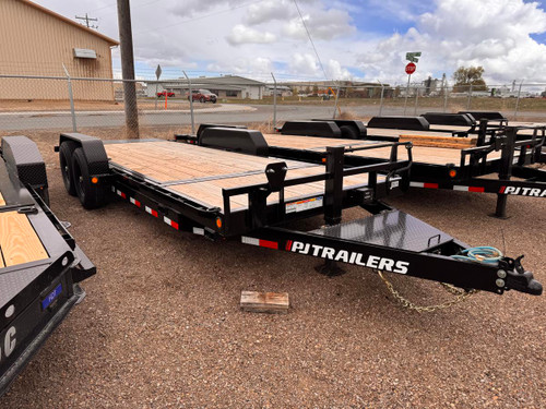 P.J. 2026 T6 83"x20' Equipment Tilt Trailer | Tandem Axle 7k Torsion Axles, 4' Stationary + 16' Tilt, Fork Holders